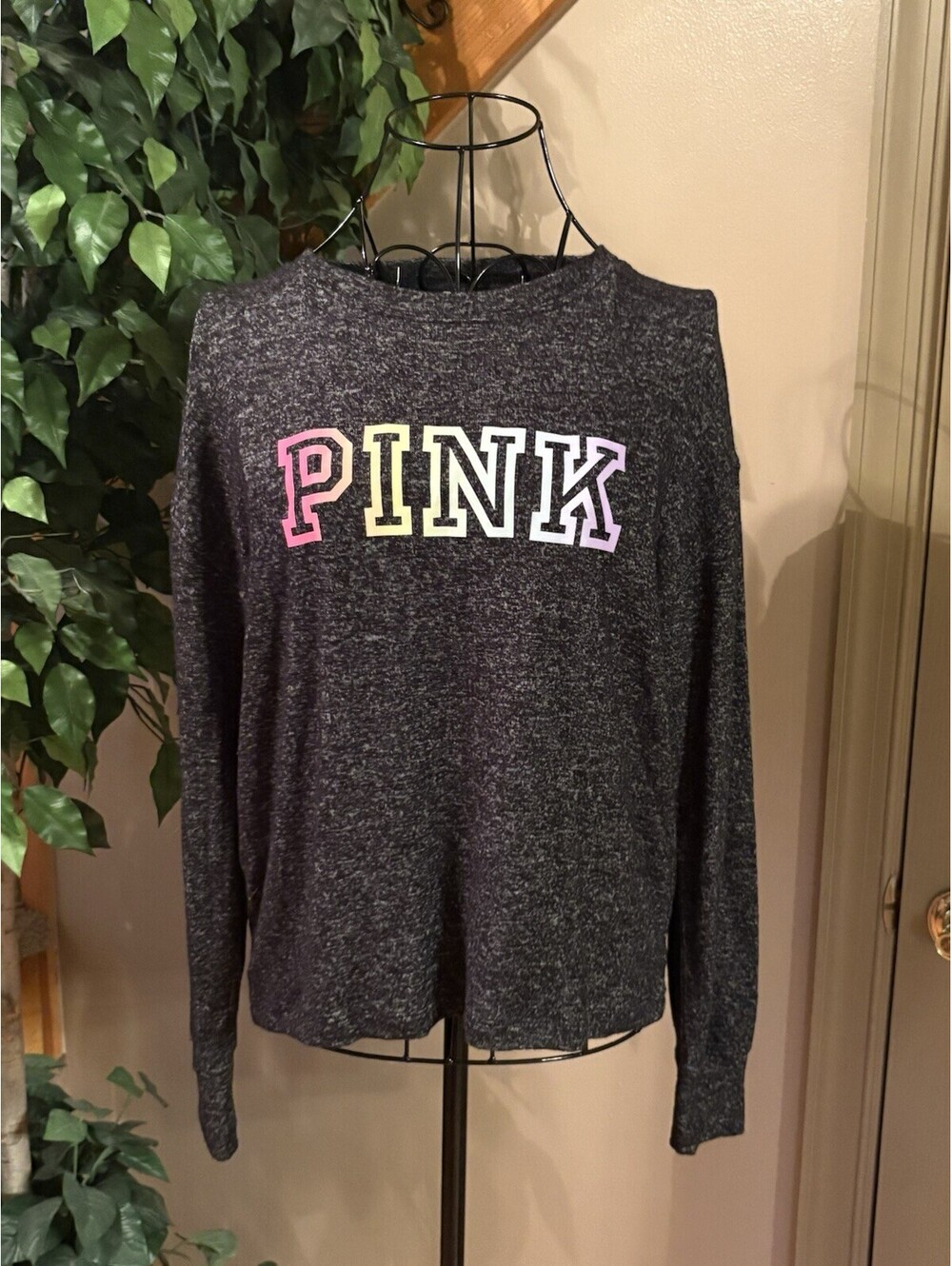 Victoria's Secret Pink Ombre Rainbow Cozy Sleep Shirt Size XS Heathered Gray NWT